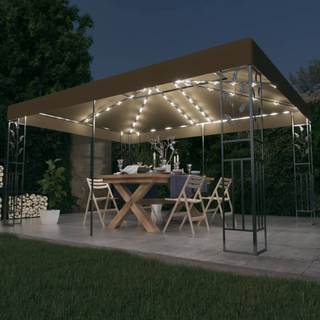 Gazebo with Double Roof&LED String Lights 3x4 m Taupe - Giant Lobelia