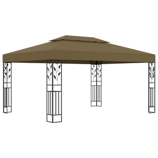 Gazebo with Double Roof&LED String Lights 3x4 m Taupe - Giant Lobelia