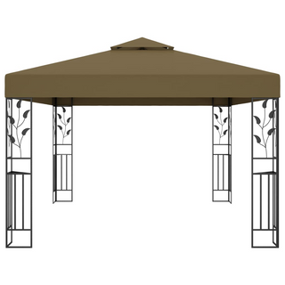 Gazebo with Double Roof&LED String Lights 3x4 m Taupe - Giant Lobelia