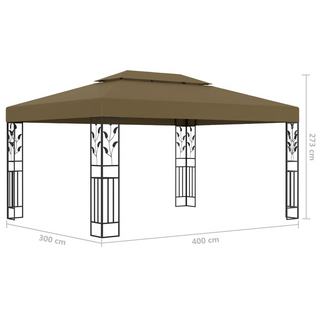 Gazebo with Double Roof&LED String Lights 3x4 m Taupe - Giant Lobelia