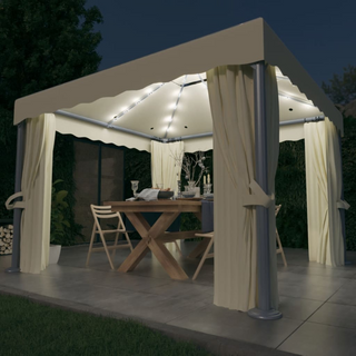 Gazebo with Curtain&LED String Lights 3x3 m Cream White - Giant Lobelia