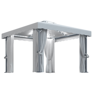 Gazebo with Curtain&LED String Lights 3x3 m Cream White - Giant Lobelia