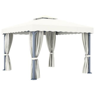 Gazebo with Curtain&LED String Lights 3x3 m Cream White - Giant Lobelia