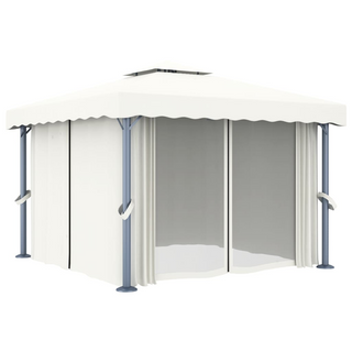 Gazebo with Curtain&LED String Lights 3x3 m Cream White - Giant Lobelia