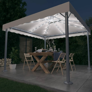 Gazebo with LED String Lights 300x300 cm Cream Aluminium - Giant Lobelia