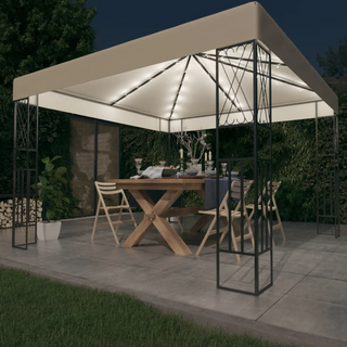 Gazebo with LED String Lights 3x3 m Cream Fabric - Giant Lobelia