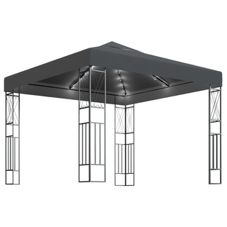 Gazebo with LED String Lights 3x3 m Anthracite Fabric - Giant Lobelia