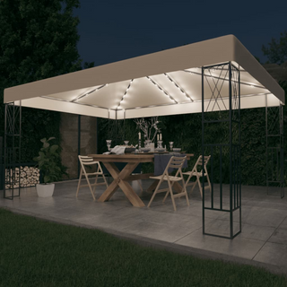 Gazebo with LED String Lights 3x4 m Cream Fabric - Giant Lobelia