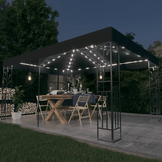 Gazebo with Double Roof&LED String Lights 3x4m Anthracite - Giant Lobelia