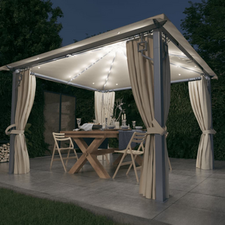 Gazebo with Curtain&LED String Lights 3x3 m Cream Aluminium - Giant Lobelia