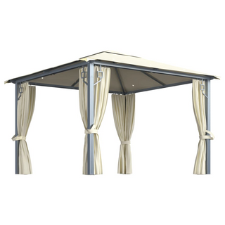 Gazebo with Curtain&LED String Lights 3x3 m Cream Aluminium - Giant Lobelia