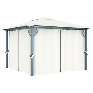 Gazebo with Curtain&LED String Lights 3x3 m Cream Aluminium - Giant Lobelia