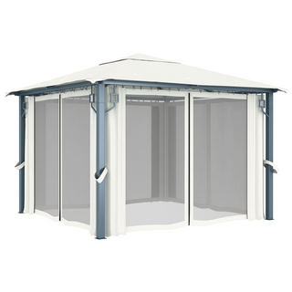 Gazebo with Curtain&LED String Lights 3x3 m Cream Aluminium - Giant Lobelia