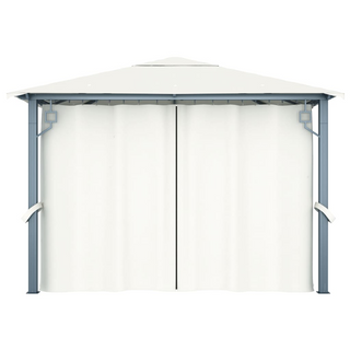 Gazebo with Curtain&LED String Lights 3x3 m Cream Aluminium - Giant Lobelia