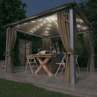 Gazebo with Curtain&LED String Lights 3x3 m Taupe Aluminium - Giant Lobelia