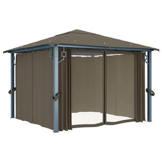 Gazebo with Curtain&LED String Lights 3x3 m Taupe Aluminium - Giant Lobelia