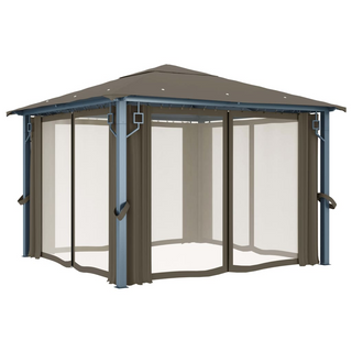 Gazebo with Curtain&LED String Lights 3x3 m Taupe Aluminium - Giant Lobelia