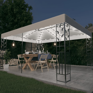 Gazebo with Double Roof&LED String Lights 3x4 m White - Giant Lobelia