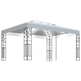 Gazebo with Double Roof&LED String Lights 3x4 m White - Giant Lobelia