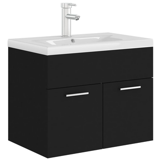 vidaXL Sink Cabinet with Built-in Basin Black Engineered Wood - Giant Lobelia