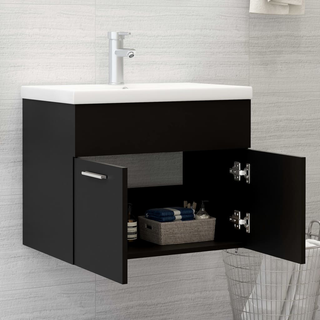 vidaXL Sink Cabinet with Built-in Basin Black Engineered Wood - Giant Lobelia