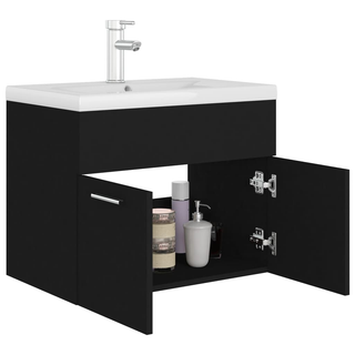 vidaXL Sink Cabinet with Built-in Basin Black Engineered Wood - Giant Lobelia