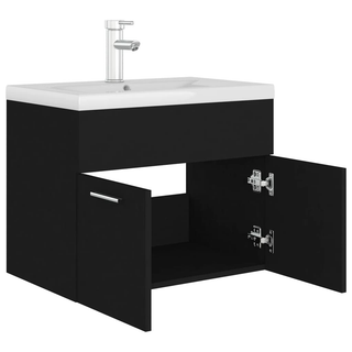 vidaXL Sink Cabinet with Built-in Basin Black Engineered Wood - Giant Lobelia