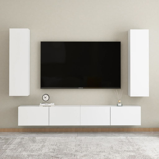 4 Piece TV Cabinet Set White Engineered Wood - Giant Lobelia