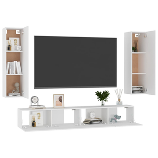 4 Piece TV Cabinet Set White Engineered Wood - Giant Lobelia