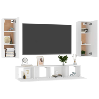 4 Piece TV Cabinet Set White Engineered Wood - Giant Lobelia