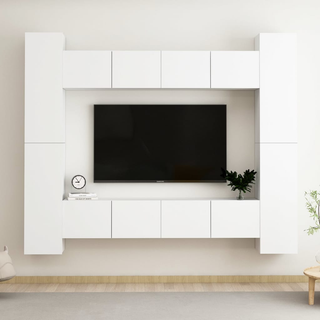 8 Piece TV Cabinet Set White Engineered Wood - Giant Lobelia