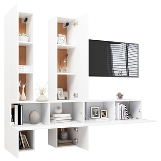 6 Piece TV Cabinet Set White Engineered Wood - Giant Lobelia