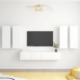 6 Piece TV Cabinet Set White Engineered Wood - Giant Lobelia