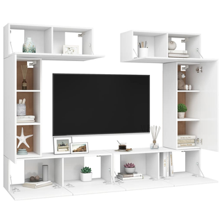 6 Piece TV Cabinet Set White Engineered Wood - Giant Lobelia