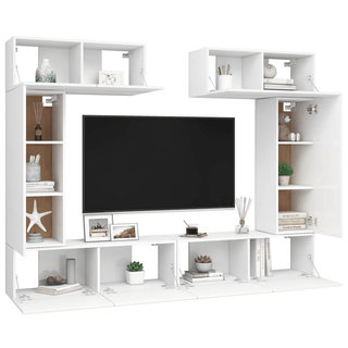 vidaXL 6 Piece TV Cabinet Set White Engineered Wood - GIANT LOBELIA