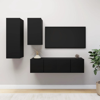 4 Piece TV Cabinet Set Black Engineered Wood - Giant Lobelia