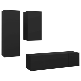 4 Piece TV Cabinet Set Black Engineered Wood - Giant Lobelia