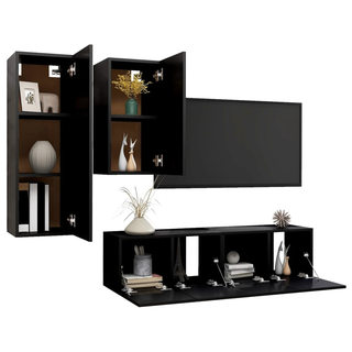 4 Piece TV Cabinet Set Black Engineered Wood - Giant Lobelia