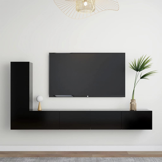 3 Piece TV Cabinet Set Black Engineered Wood - Giant Lobelia