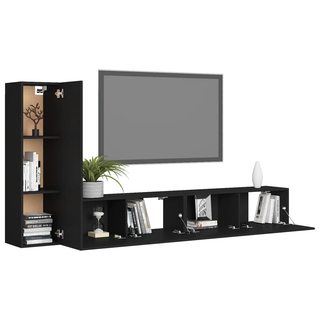 3 Piece TV Cabinet Set Black Engineered Wood - Giant Lobelia