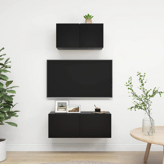 2 Piece TV Cabinet Set Black Engineered Wood - Giant Lobelia