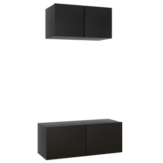 2 Piece TV Cabinet Set Black Engineered Wood - Giant Lobelia