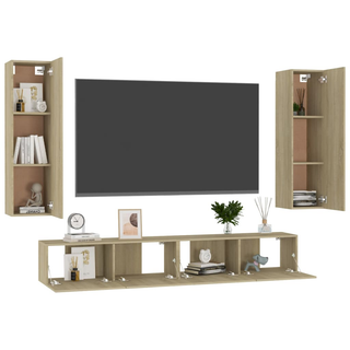 4 Piece TV Cabinet Set Sonoma Oak Engineered Wood - Giant Lobelia