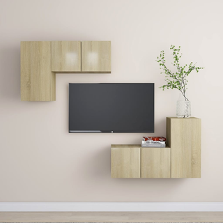 4 Piece TV Cabinet Set Sonoma Oak Engineered Wood - Giant Lobelia