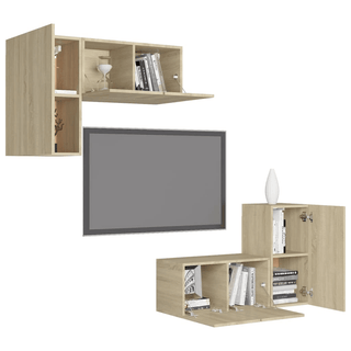 vidaXL 4 Piece TV Cabinet Set Sonoma Oak Engineered Wood - GIANT LOBELIA