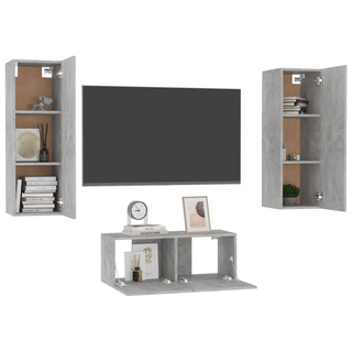 3 Piece TV Cabinet Grey Engineered Wood - Giant Lobelia