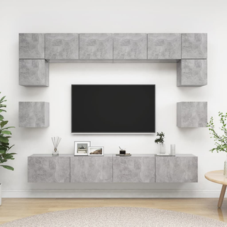 8 Piece TV Cabinet Set Concrete Grey Engineered Wood - Giant Lobelia