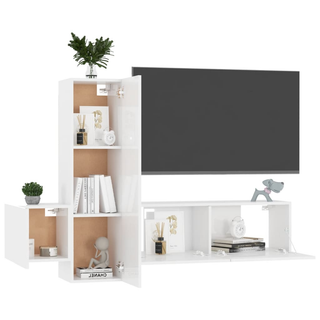 3 Piece TV Cabinet Set High Gloss White Engineered Wood - Giant Lobelia