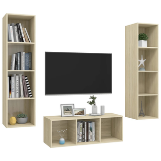 3 Piece TV Cabinet Set Sonoma Oak Engineered Wood - Giant Lobelia