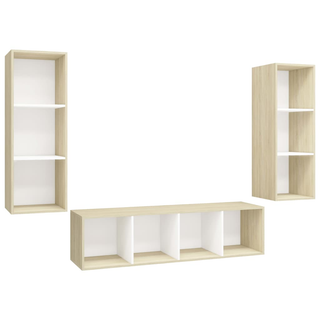 3 Piece TV Cabinet Set White and Sonoma Oak Engineered Wood - Giant Lobelia